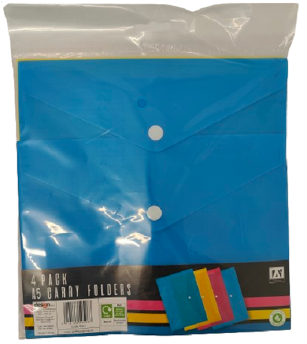 4 Assorted Coloured A5 Document Wallets Plastic Carry Folder Office Documents - Picture 2 of 6