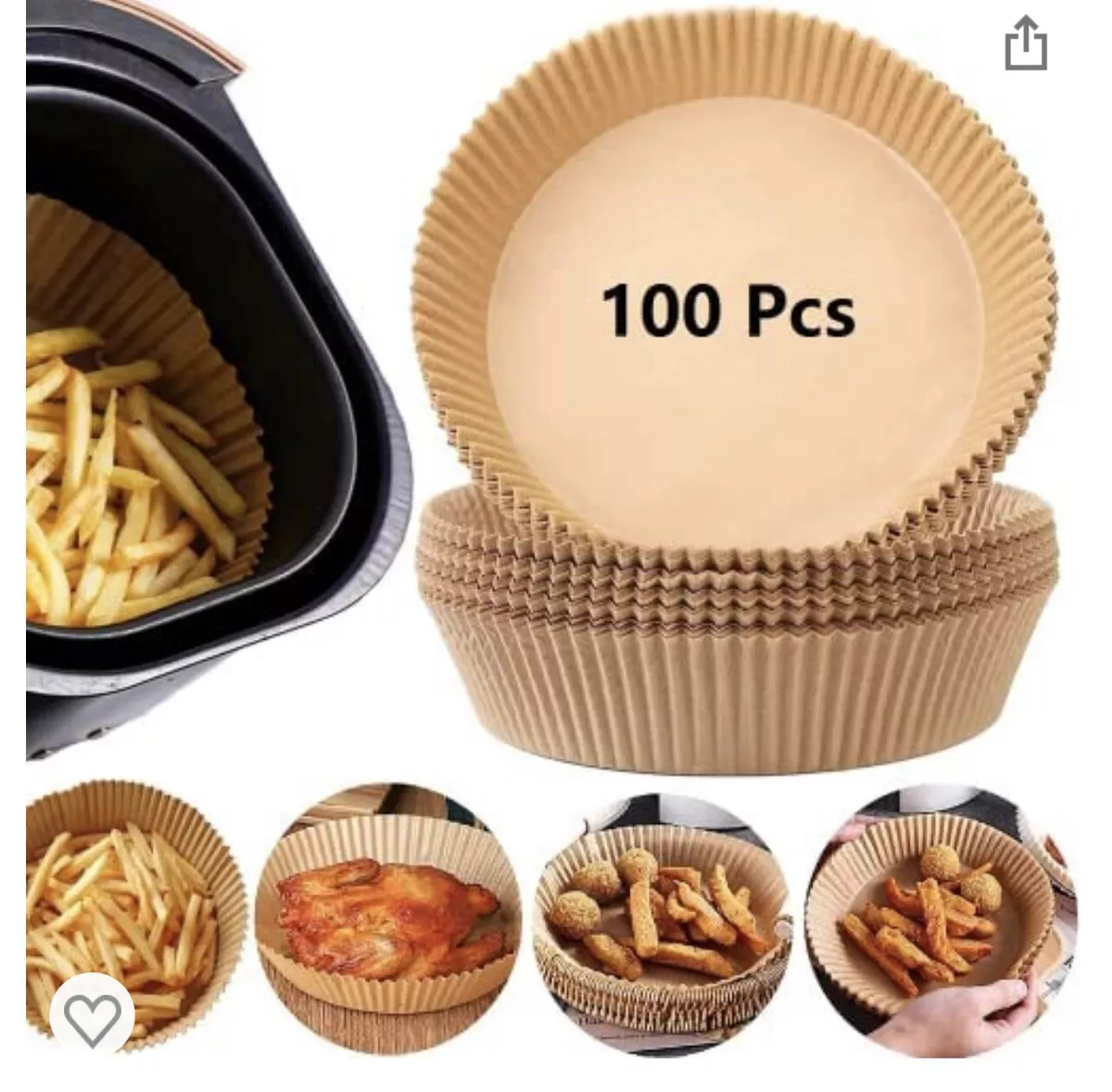 2x100Pcs Air Fryer Disposable Instant Pot Paper Liner Non-stick Oil-Proof  6.3 In