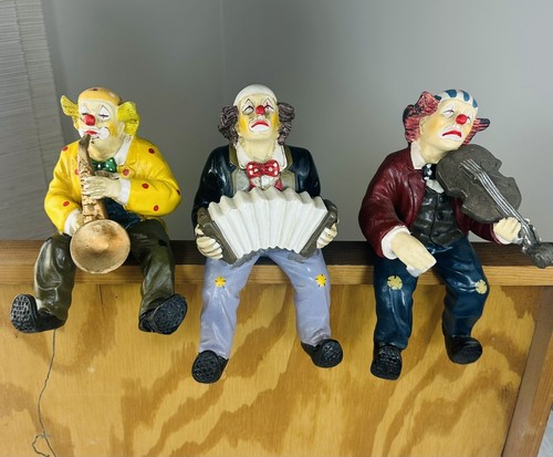 VTG 3 LOT MCM Sitting Clown Band Musician porcelain Saxophone Violin Home Decor