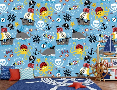 3D Pirate Ship Octopus ZHUA450 Wallpaper Wall Murals Removable Self-adhesive Ann