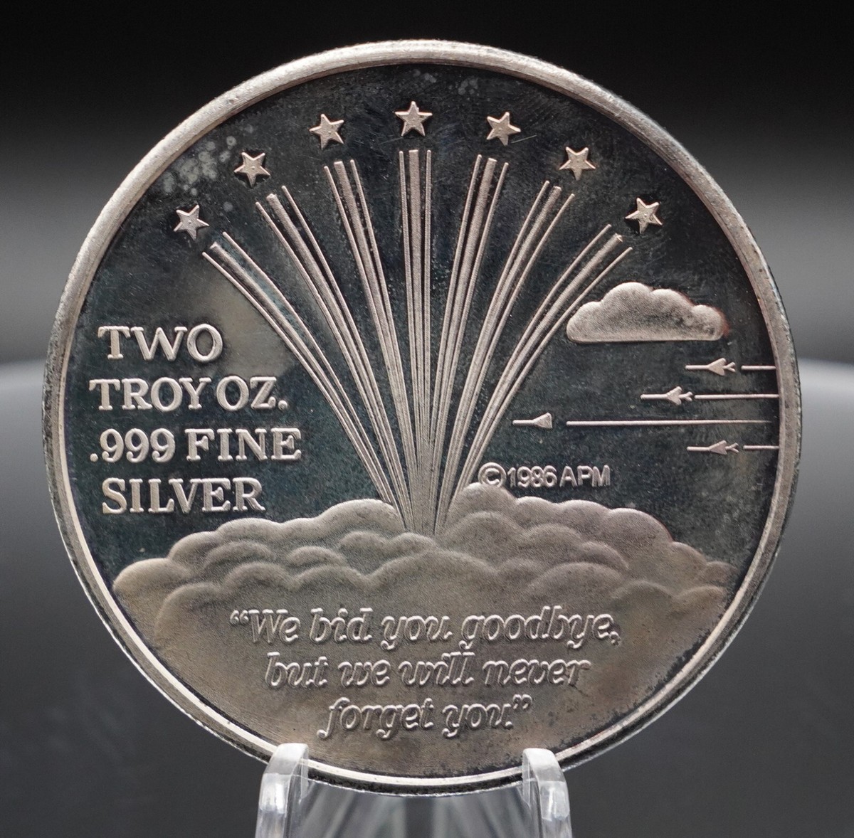 1986 American Pacific Mint Challenger Memoriam 2oz 999 FINE Silver