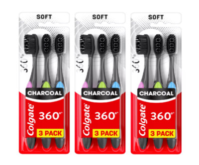 Colgate 360 Charcoal Toothbrush Soft 3ct 3 Pack