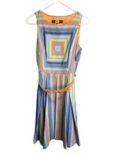 Eva Franco Womens Colorful Retro Psychedelic Belted Fit And Flare Dress 4