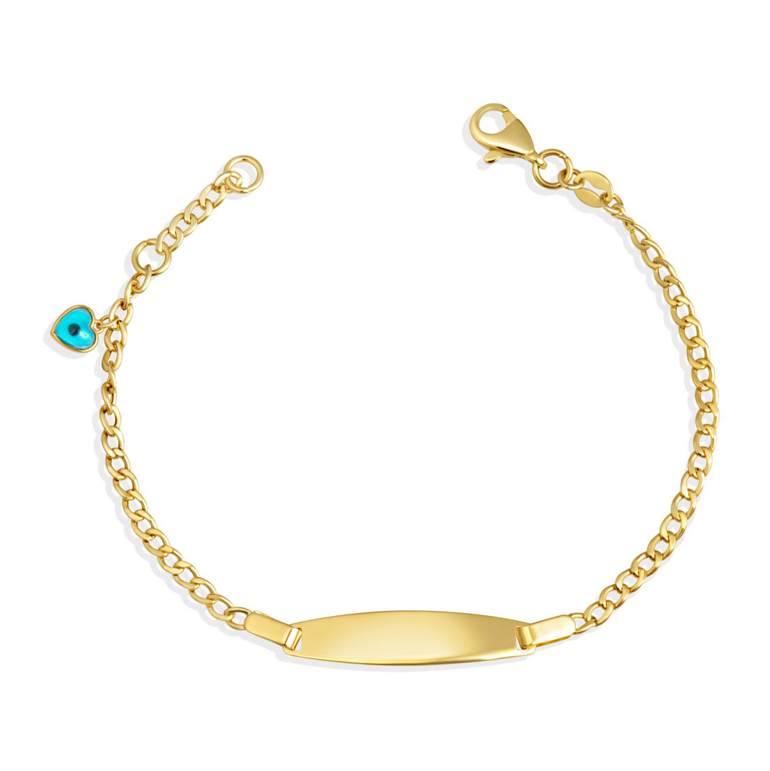 14K Yellow Gold Evil Eye Enamel Heart Nameplate Bracelet 7