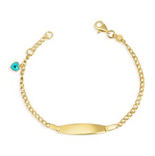 14K Yellow Gold Evil Eye Enamel Heart Nameplate Bracelet 7"