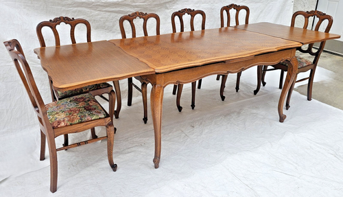 Set of 6 Vintage French Oak Dining Chairs Cabriole Legs, Floral Upholstery 1930s - Picture 21 of 23