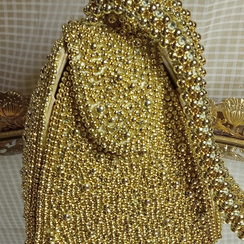 CARLO FELLINI HAND BAG GOLD BEADED EVENING ~ Small 5" X 4" - Picture 5 of 18