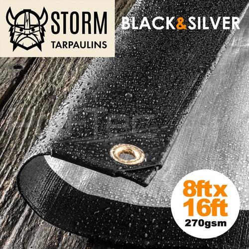 270GSM Tarpaulin Extra Heavy Duty Waterproof Cover Builders Sheet Green Black - Picture 24 of 48