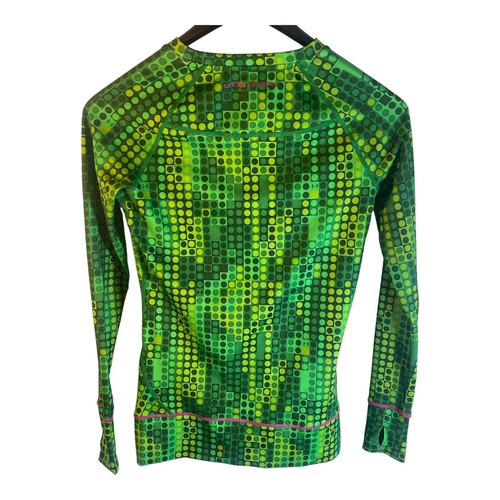 Small Kids UNDER ARMOUR COLD GEAR Active Shirt Green Geometric Print Pullover - Picture 3 of 6