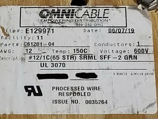 Omnicable #12awg SFF-2 Braided Silicone SRML Wire UL-3070 600V 150C Green /25ft