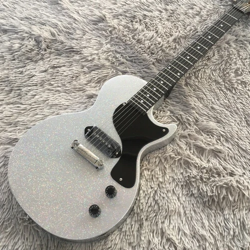 Electric Guitar Double Cut LP Silver Sparkle P90 Pickups Rosewood Fretboard