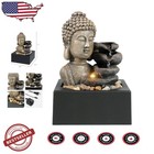 Zen Buddha Tabletop Fountain 4-Tier Indoor Waterfall LED Warm Light Brown Gold