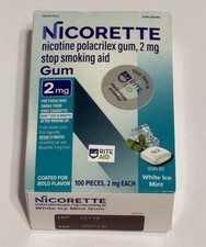 Nicorette 2mg Nicotine Stop Smoking Aid Gum White Ice Mint 100 Count Exp 12/2027