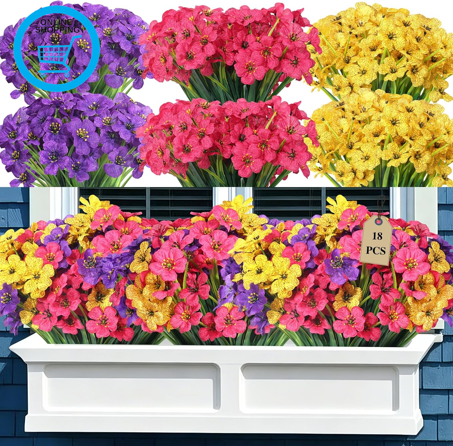18 Bundles Artificial Flowers for Garden,Uv Resistant Fake Flowers,No Fade Silk