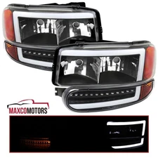 Black Headlights+Bumper Lamps Fits 2000-2006 GMC Sierra Yukon XL Denali LED DRL