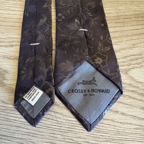Crosby & Howard Brown Floral Silk Mens Necktie 100% Silk Made in USA - Picture 7 of 9