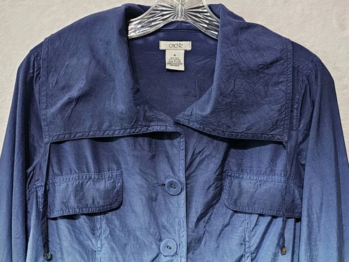 Cachet Silk Blend Blue Ombre Fade Jacket Sz 4 Button Front Zipper Cuffs Pockets - Picture 3 of 8