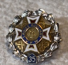 VFW LADIES AUXILIARY 35-Year Pin Leavens Sterling Silver 925 Vintage