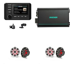 Kicker 51KMC4 Marine Source Unit  2 Pair  45KM84L 8" RGB LED Marine Speake...