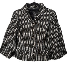 Etcetera Womens White Black Lined Career 3/4" Sleeves Work Blazer Jacket Size 8