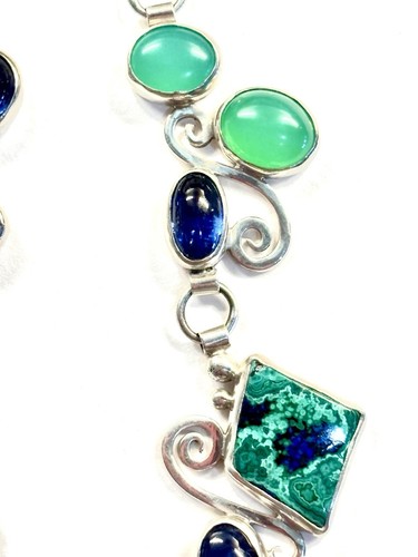 Anne Reichel sterling necklace with natural azurmalachite kyanite chrysoprase - Picture 21 of 24