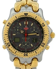 Tag Heuer 38mm Men's SEL Ani-Digi Two-Tone Chronograph Grey Dial Watch CG1122-0!