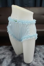  A262 2XL/ElasticW.24-42" Vtg Style Blue Nylon Brief Hi-Cut Panties Underwear