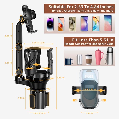 Phone Holders for Your Car, Adjustable Car Cup Holder Expander with Rubber Gr... - Picture 6 of 7