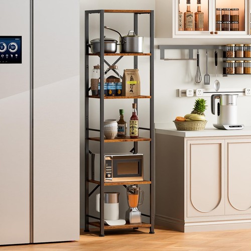 6 Tier Tall Bookshelf, Industrial Narrow Bookcase, Display Standing Shelf Uni... - Picture 8 of 9