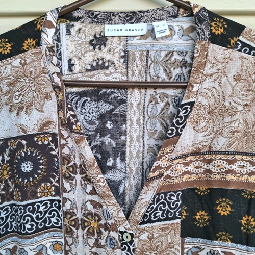 Susan Graver Women's Top Blouse Tunic 3/4 Sleeve Button Up Rayon Pockets XL - Picture 4 of 15