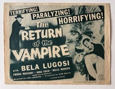 RETURN OF THE VAMPIRE Lobby Card (VG-) 1948RR Movie Poster Bela Lugosi Horror