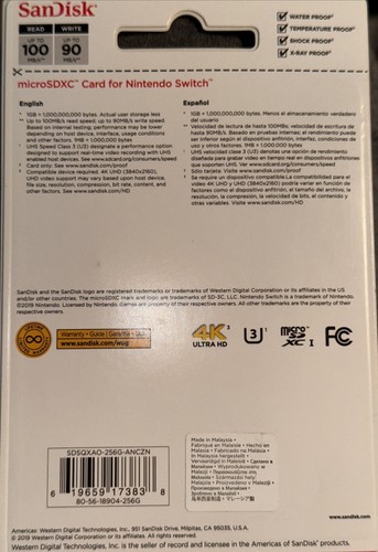 New Nintendo Switch SanDisk 256GB microSDXC Speicherkarte - (SDSQXAO-256G-ANCZN) - Bild 3 von 4