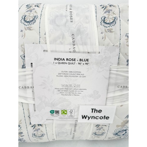 NWT Cabbages & Roses London India Rose Blue/White Floral QUEEN Quilt 100% Cotton - Picture 4 of 5