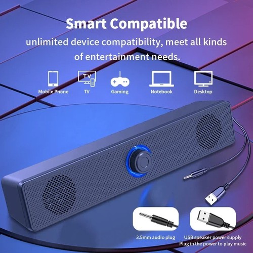 PC Soundbar Wired and Wireless Bluetooth Speaker USB Powered Soundbar for TV Pc - Picture 5 of 8