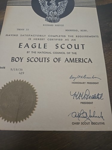 Boy Scouts of America 1956 Eagle Scout Certificate - Picture 3 of 4