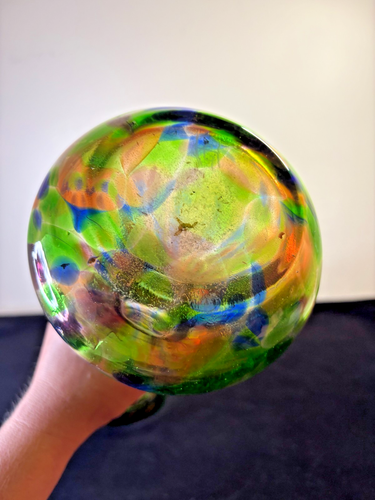 Green Trumpet Splatter Coil Vase - Todd Hartman Art Glass HG Signed – 18” - Picture 17 of 19