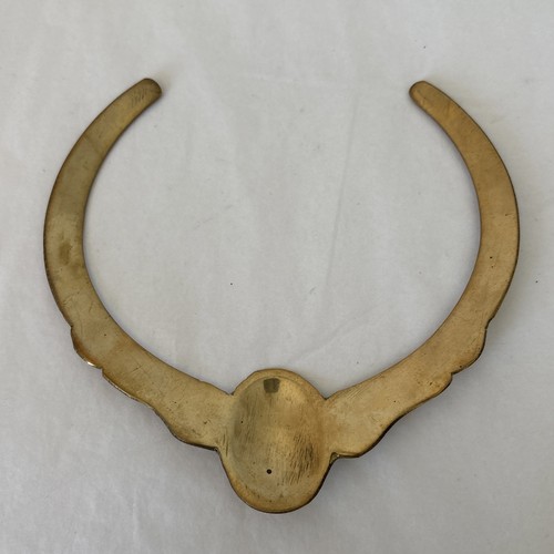 Vintage Brass Torque Collar Cuff Necklace Etched Medallion - Picture 4 of 13