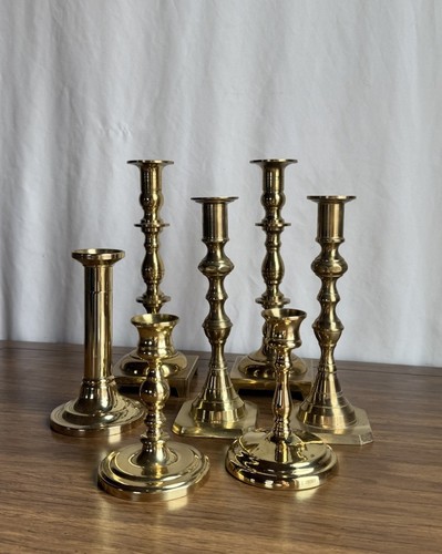 Vintage Brass Gold Candlestick Holders Set of 7 Various Sizes | eBay