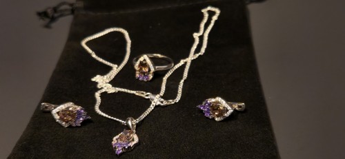 Set completo di gioielli da donna in argento sterling 925 massiccio catena, orecchini, anello, ciondolo - Foto 10 di 17