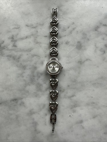 Accutime Silver Tone Heart Link Watch Stainless Steel Stone Bezel | Working - Picture 1 of 9