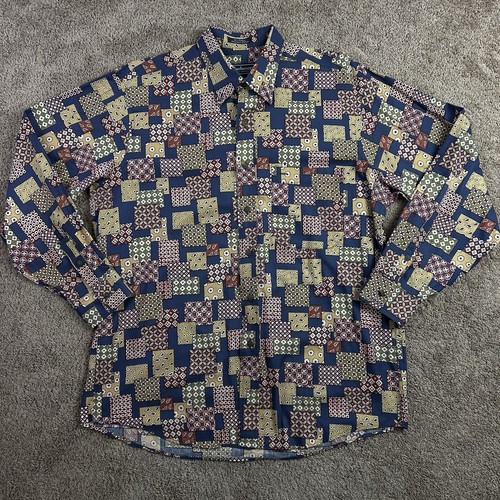 Vintage Burberrys London Men’s Blue Geometric Button Up Shirt Made In USA Large