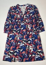 J Crew Women Medium Dress Shift Colorful Leaves Tie Up V-Neck 3/4 Sleeve Knee