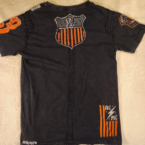 Affliction American Customs Men's L T-Shirt Blk #13 Skull Distressed Henley Co - Picture 12 of 15