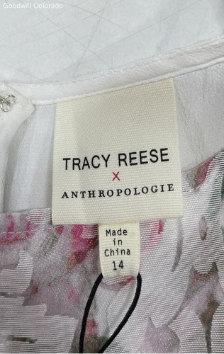 Tracy Reese White Lace Overlay Floral Short Sleeve Dress Women's Size 14 - Picture 3 of 5