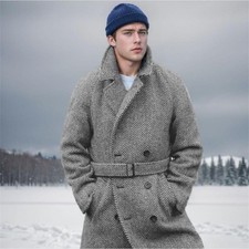 Men's Trench Coat French Business Overcoat Winter Warm Long Top Coat