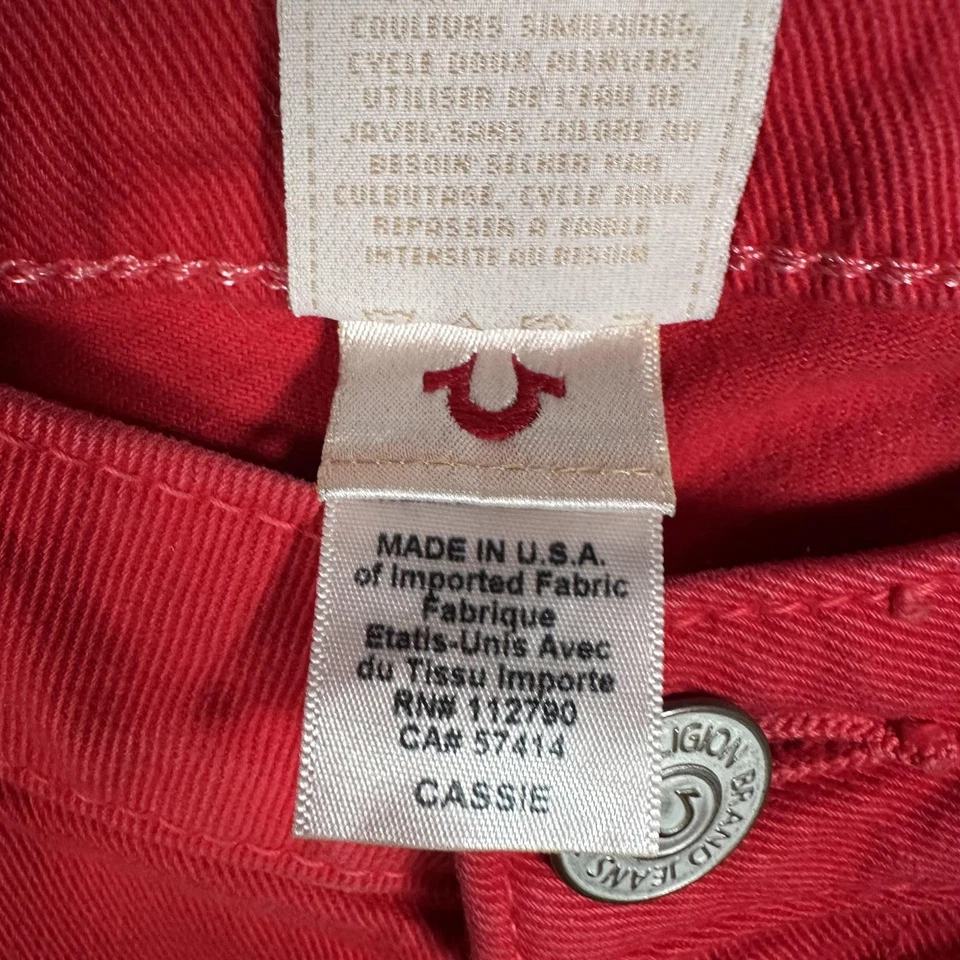 Pantalones Cortos True Religion Para Mujer 26 Rojo Cassie Elastizados Denim EE. UU. Tiro Bajo Foto 3 de 4