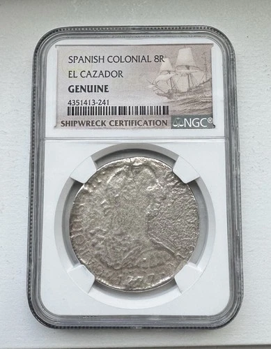 Spanish Colonial Silver Coin-8R-El Cazador-Shipwreck-NGC-Genuine-INV#7411