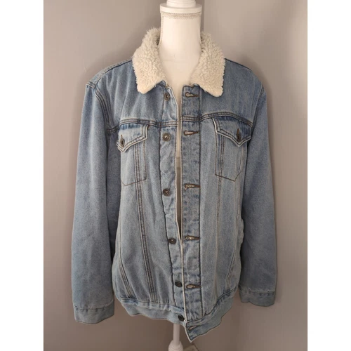 RHUDE XXX RUDE XL giacca jeans denim uomo foderata con colletto sherpa