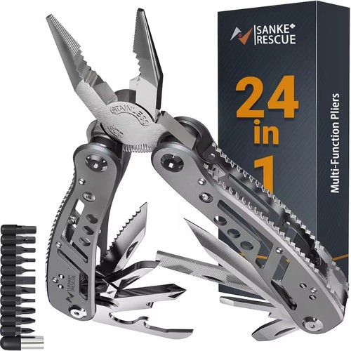 Multitool Edelstahl Klappmesser Zange Schraubendreher 24-in-1 Camping Wandern - Bild 1 von 6