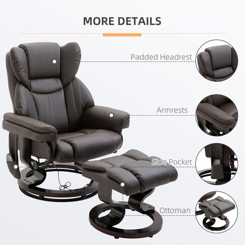 Massage Sofa Recliner Chair with Footrest 10 Vibration Point Faux PU Leather - Picture 8 of 11